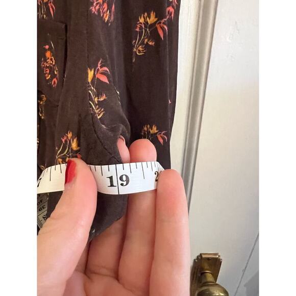 NWT Something Navy Brown Floral Orange Button Up Blouse Women's S Pocket Utility - Picture 8 of 10